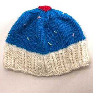 Home knit cup cake sprinkles kids winter hat blue white